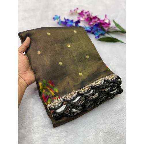 Olive Brown / Mud Brown Tissue Shimmer Silk Paithani Saree