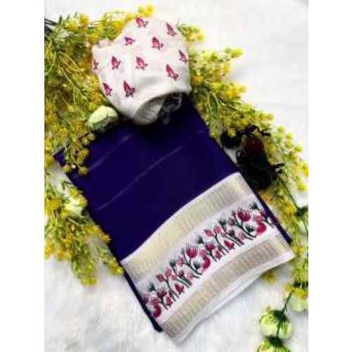 Royal Blue Floral Border Saree