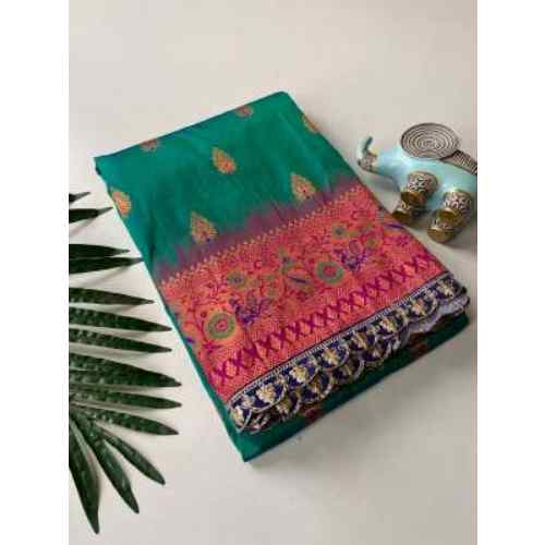 Bottle Green & Pink Paithani Silk Saree