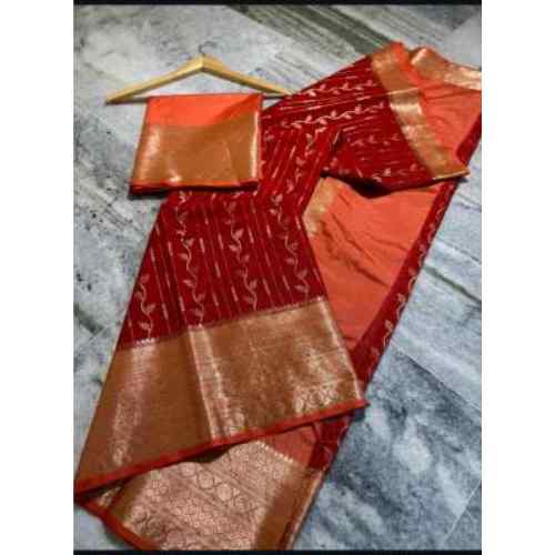 Burnt Orange Zari Border Saree