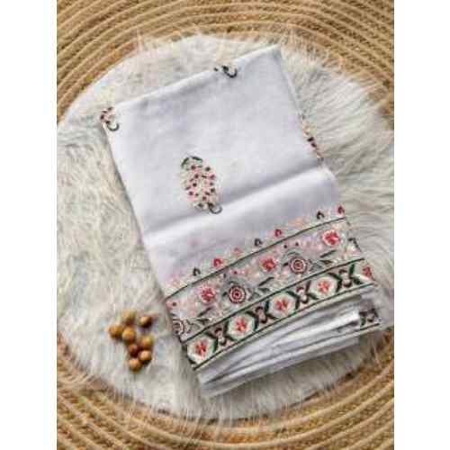 Ivory Mist Organza Silk Saree with Viscose Thread Embroidery