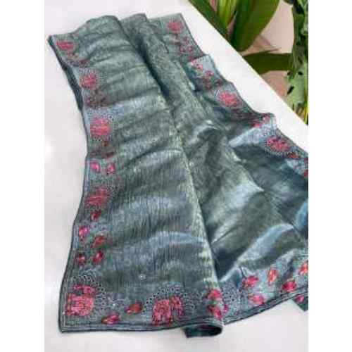Steel Grey Embroidered Border Saree