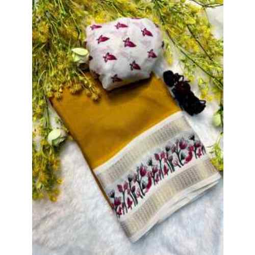 Mustard Yellow Floral Border Saree