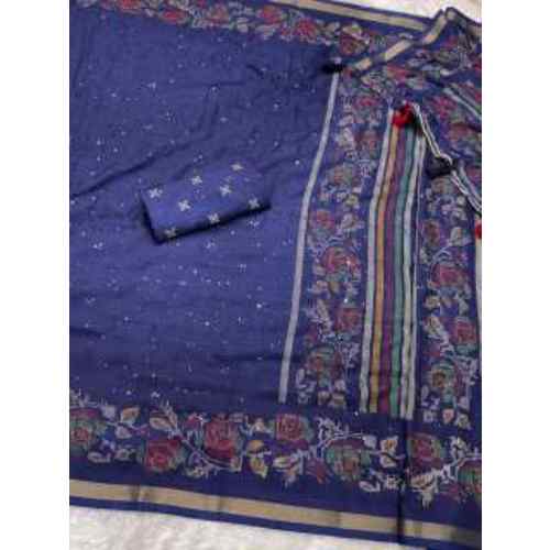 Kashmiri Zaal Elegance Mul Cotton Saree – Indigo Blue