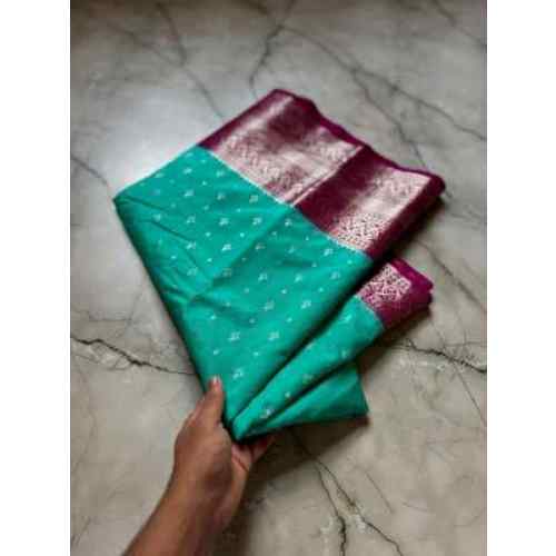 Teal Green Bnarasi handlooms chinya silk fabric