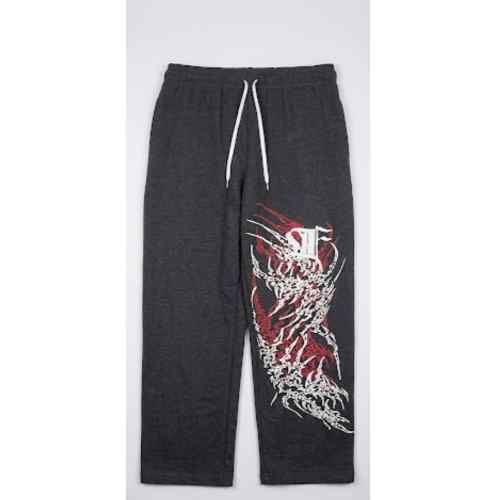 Abstract Red & White Print Black Pants