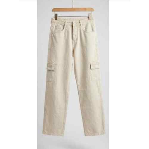 Beige Wide-Leg Casual Jeans