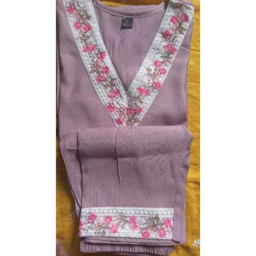 Dusty Rose Floral Trim Kurti Set