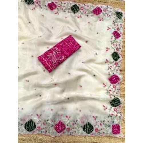 Mayra – Pastel Crystal Tissue Saree with Zari & Hand Appliqué Elegance